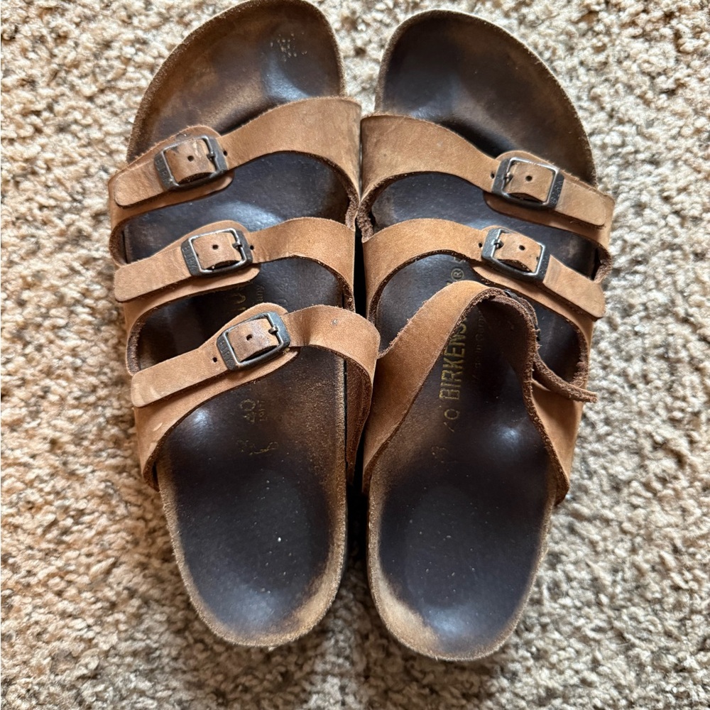 Birkenstock Florida Triple Strap, Size 40EU, Brown Leather